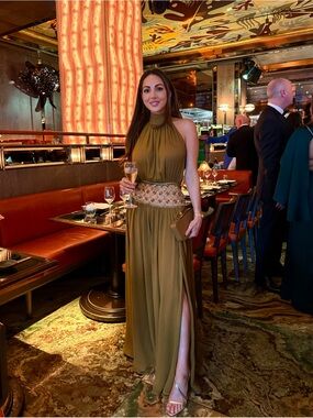 Retrofete Olive Green Maxi Dress with Embellished Waist